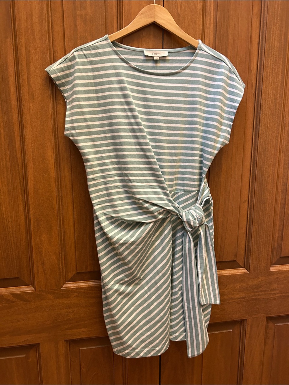 LOFT Mint Green and White Striped Side-Tie Mini Dress new size medium